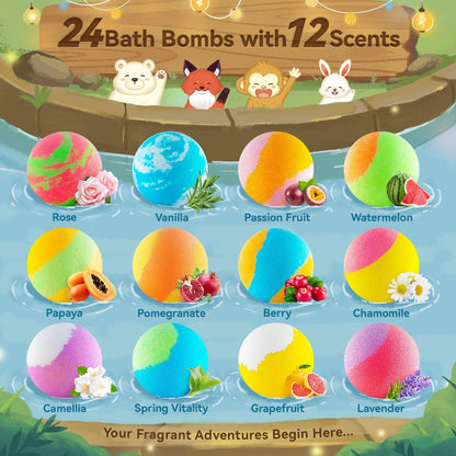 SudsyRoar Bath Bombs for Kids with Surprise Inside – 24 Pack Handmade Fizzy Bath Balls with Glow-in-the-Dark Land & Sea Toys, Birthday Party Favors for Boys and Girls Avelisse