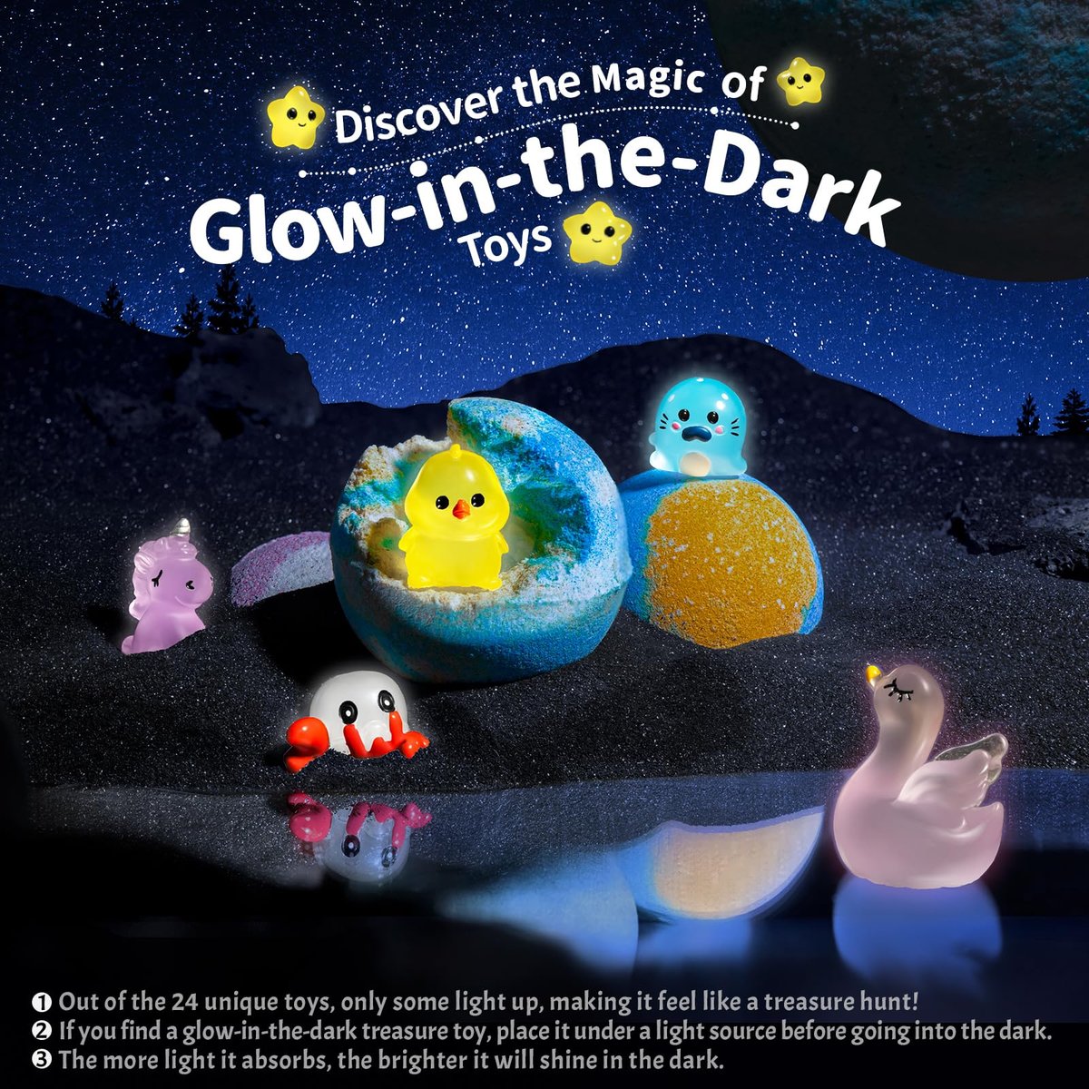 SudsyRoar Bath Bombs for Kids with Surprise Inside – 24 Pack Handmade Fizzy Bath Balls with Glow-in-the-Dark Land & Sea Toys, Birthday Party Favors for Boys and Girls Avelisse