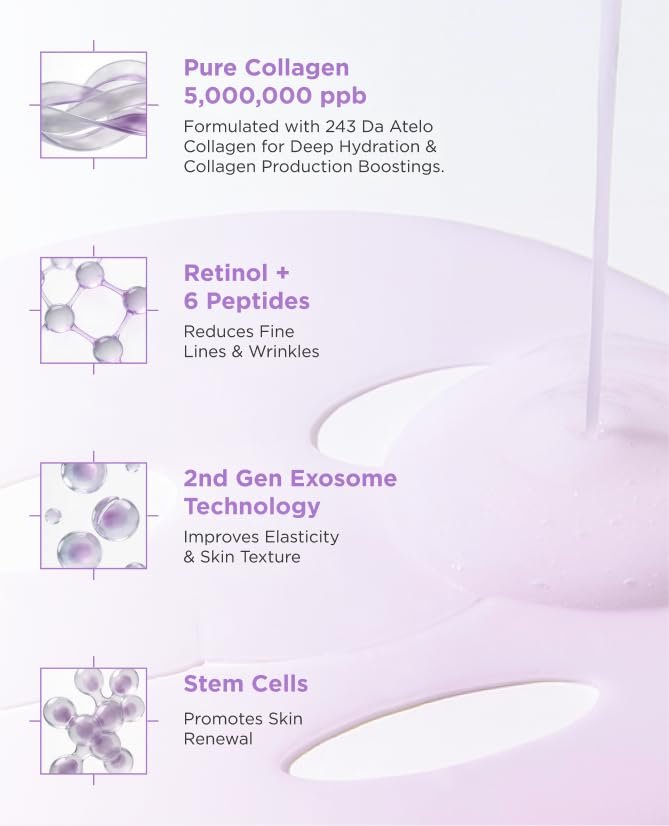 AROCELL Super Collagen Overnight Hydrogel Mask with Retinol & Stem Cell – Firming, Lifting, Plumping, Long-Lasting Glow – Korean Glass Skin Care (43g x 4) Avelisse