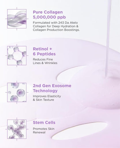 AROCELL Super Collagen Overnight Hydrogel Mask with Retinol & Stem Cell – Firming, Lifting, Plumping, Long-Lasting Glow – Korean Glass Skin Care (43g x 4) Avelisse