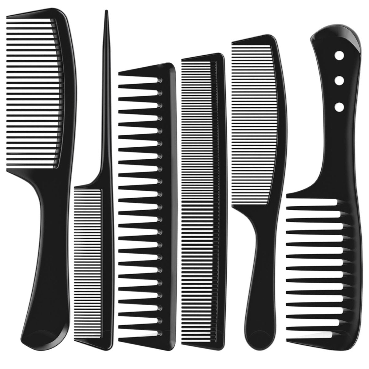 Kolavia 6 PCS Hair Comb Set Black - Durable Carbon Fiber Wide & Fine Tooth Rat Tail Combs for Detangling, Parting, Teasing, Styling & Cutting - görsel 2