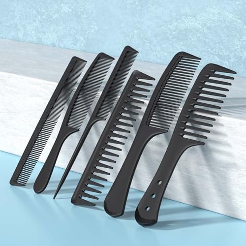 Kolavia 6 PCS Hair Comb Set Black - Durable Carbon Fiber Wide & Fine Tooth Rat Tail Combs for Detangling, Parting, Teasing, Styling & Cutting - görsel 5