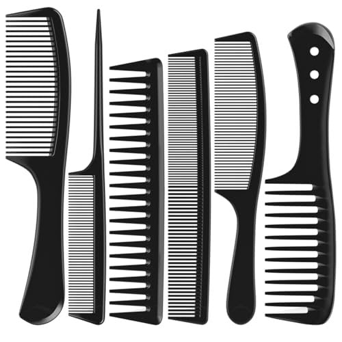 Kolavia 6 PCS Hair Comb Set Black - Durable Carbon Fiber Wide & Fine Tooth Rat Tail Combs for Detangling, Parting, Teasing, Styling & Cutting - görsel 1