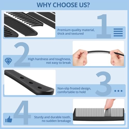 Kolavia 6 PCS Hair Comb Set Black - Durable Carbon Fiber Wide & Fine Tooth Rat Tail Combs for Detangling, Parting, Teasing, Styling & Cutting - görsel 9