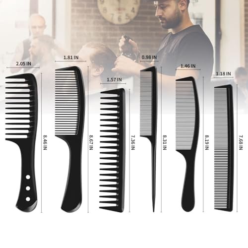 Kolavia 6 PCS Hair Comb Set Black - Durable Carbon Fiber Wide & Fine Tooth Rat Tail Combs for Detangling, Parting, Teasing, Styling & Cutting - görsel 7