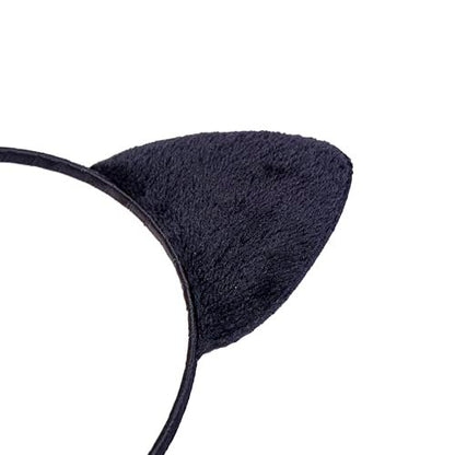 Vonokee Velvet Cat Ears Headband – Black Plush Cat Headpiece for Halloween Costume, Cosplay, and Daily Wear