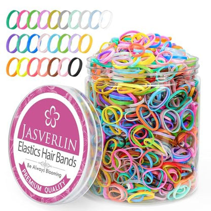 JASVERLIN Colorful Baby Rubber Bands for Hair Infants No Pull, 2000 Pcs Small Mini Elastics Hair Ties for Girls Toddler, No Damage Rainbow Hair Bands 25 Colors