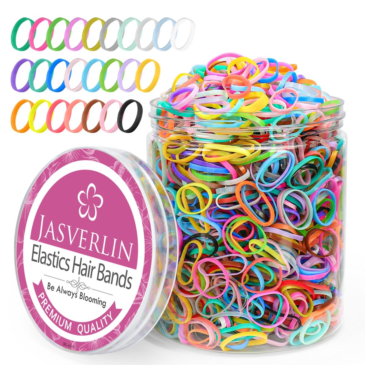 JASVERLIN Colorful Baby Rubber Bands for Hair Infants No Pull, 2000 Pcs Small Mini Elastics Hair Ties for Girls Toddler, No Damage Rainbow Hair Bands 25 Colors - görsel 1