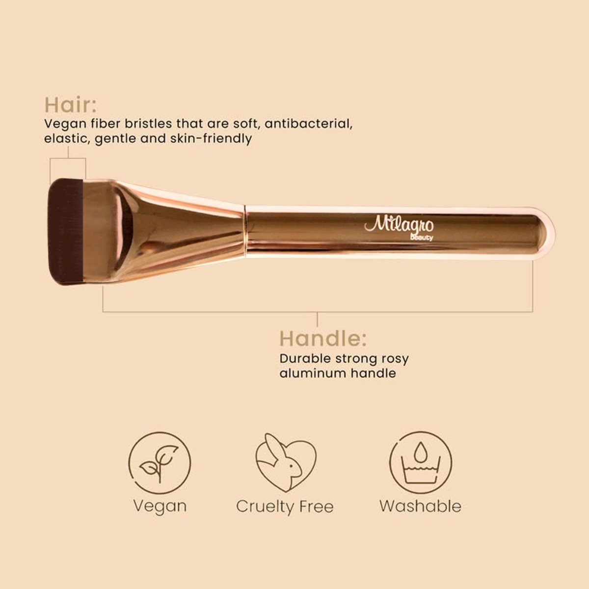 Milagro Beauty Premium Glass Skin Foundation Flat Brush - Rose Gold - Brush 18 - görsel 7