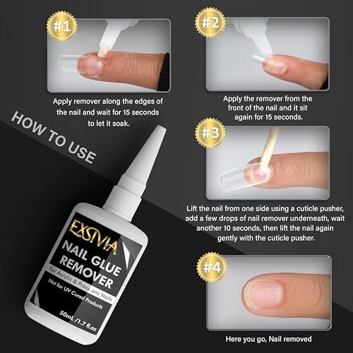 Exsivia Nail Glue Remover for Press On & Glue On Nails - 50mL Non-Acetone Gentle Low Odor Debonder Serum, Fast Removal for False Tips - görsel 10