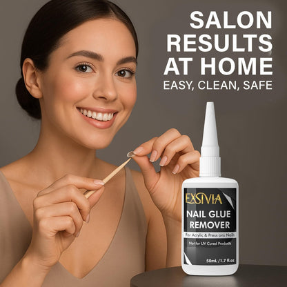 Exsivia Nail Glue Remover for Press On & Glue On Nails - 50mL Non-Acetone Gentle Low Odor Debonder Serum, Fast Removal for False Tips