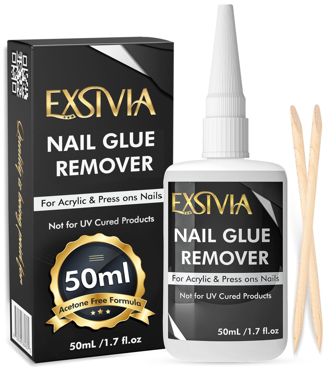 Exsivia Nail Glue Remover for Press On & Glue On Nails - 50mL Non-Acetone Gentle Low Odor Debonder Serum, Fast Removal for False Tips - görsel 1
