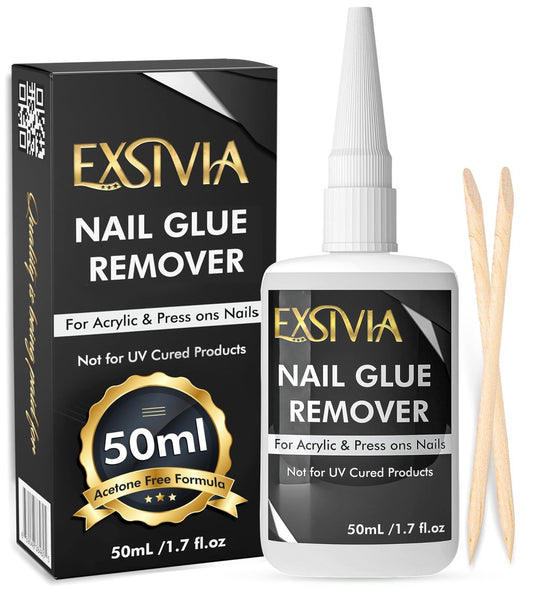 Exsivia Nail Glue Remover for Press On & Glue On Nails - 50mL Non-Acetone Gentle Low Odor Debonder Serum, Fast Removal for False Tips