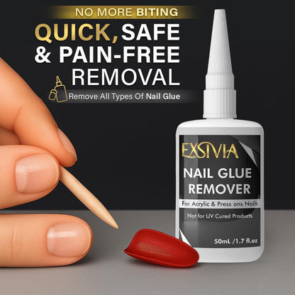 Exsivia Nail Glue Remover for Press On & Glue On Nails - 50mL Non-Acetone Gentle Low Odor Debonder Serum, Fast Removal for False Tips