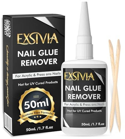 Exsivia Nail Glue Remover for Press On & Glue On Nails - 50mL Non-Acetone Gentle Low Odor Debonder Serum, Fast Removal for False Tips