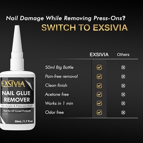 Exsivia Nail Glue Remover for Press On & Glue On Nails - 50mL Non-Acetone Gentle Low Odor Debonder Serum, Fast Removal for False Tips - görsel 8