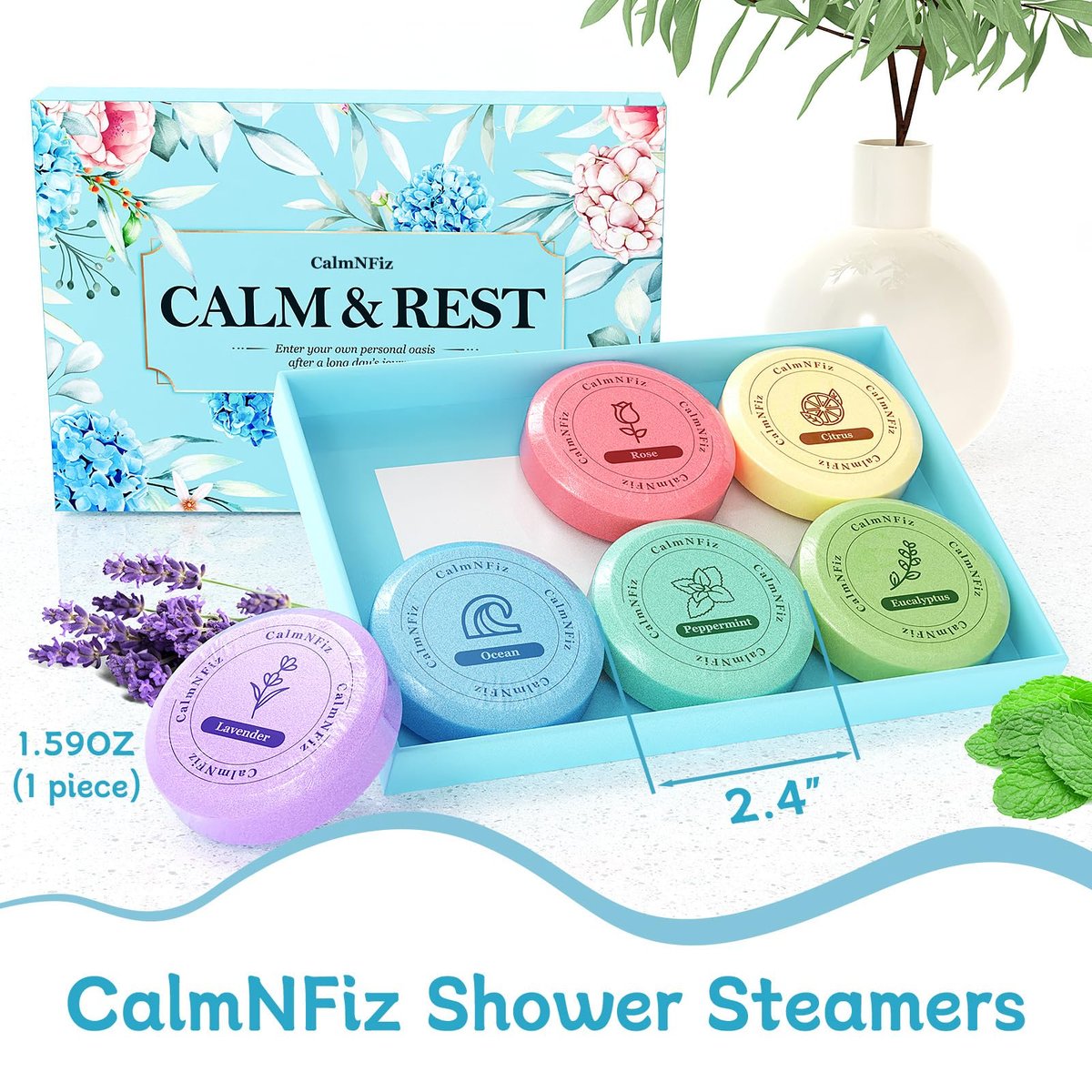 CalmNFiz 6 Pack Shower Steamers Aromatherapy - Relaxation & Self Care Gift for Women and Men, Natural Essential Oil Shower Bombs for Stress Relief, Birthday, Mother’s Day - görsel 5