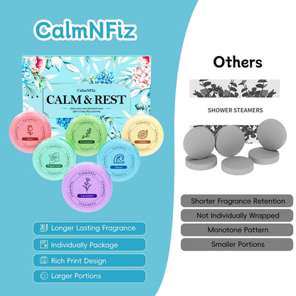CalmNFiz 6 Pack Shower Steamers Aromatherapy - Relaxation & Self Care Gift for Women and Men, Natural Essential Oil Shower Bombs for Stress Relief, Birthday, Mother’s Day
