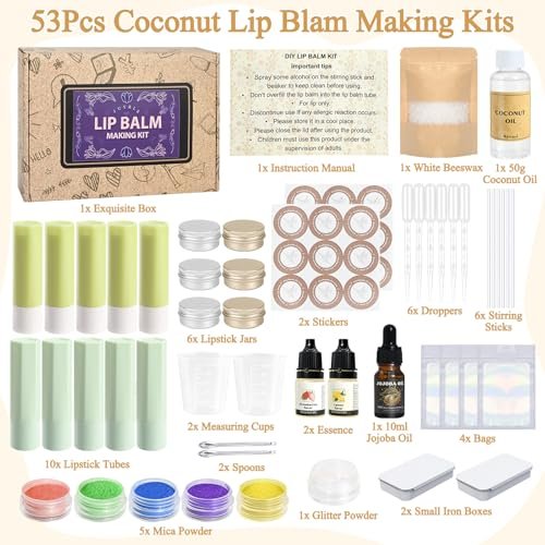 JUYRLE Coconut Lip Balm Making Kit – DIY Moisturizing Lip Care with Beeswax & Jojoba Oil for Adults & Girls Avelisse