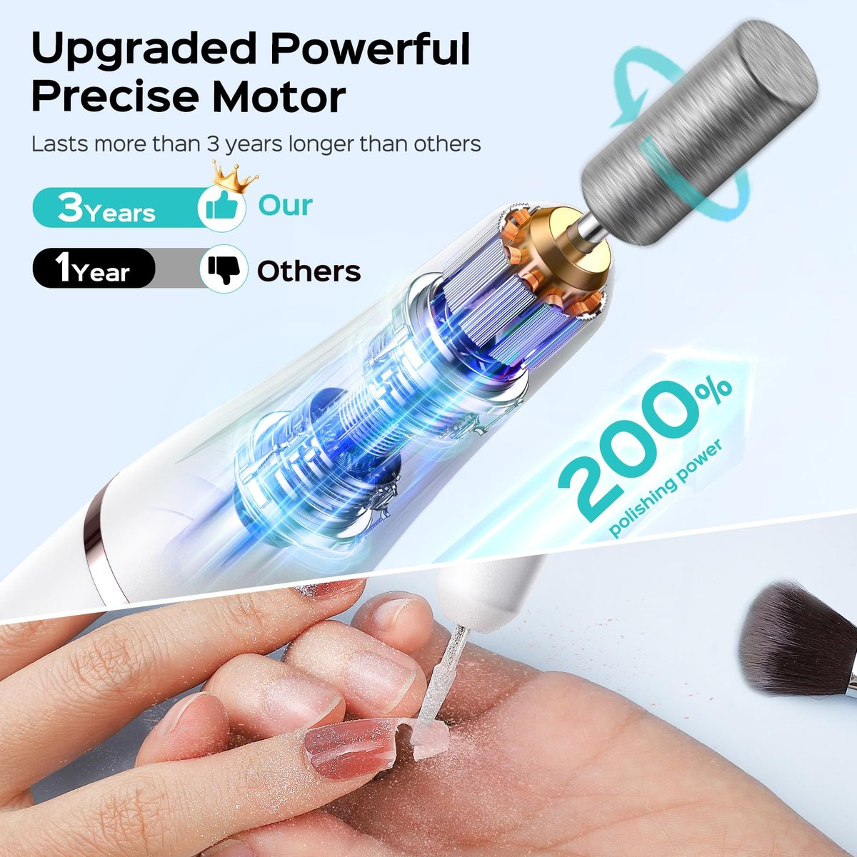 COSLUS Cordless Nail Drill C41 (END04): 2-in-1 Nail File with Flash Cure for Acrylic, Gel, Dip Powder Nails - Stepless Speed Control, Portable Professional Pedicure Kit for Home DIY Avelisse