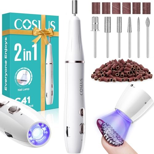 COSLUS Cordless Nail Drill C41 (END04): 2-in-1 Nail File with Flash Cure for Acrylic, Gel, Dip Powder Nails - Stepless Speed Control, Portable Professional Pedicure Kit for Home DIY Avelisse