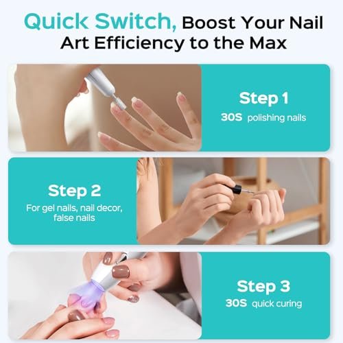 COSLUS Cordless Nail Drill C41 (END04): 2-in-1 Nail File with Flash Cure for Acrylic, Gel, Dip Powder Nails - Stepless Speed Control, Portable Professional Pedicure Kit for Home DIY Avelisse