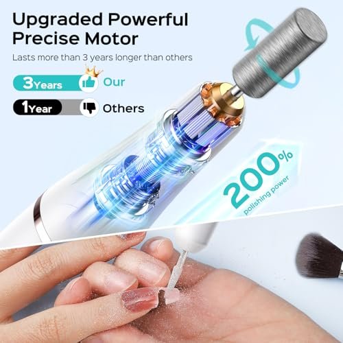 COSLUS Cordless Nail Drill C41 (END04): 2-in-1 Nail File with Flash Cure for Acrylic, Gel, Dip Powder Nails - Stepless Speed Control, Portable Professional Pedicure Kit for Home DIY Avelisse