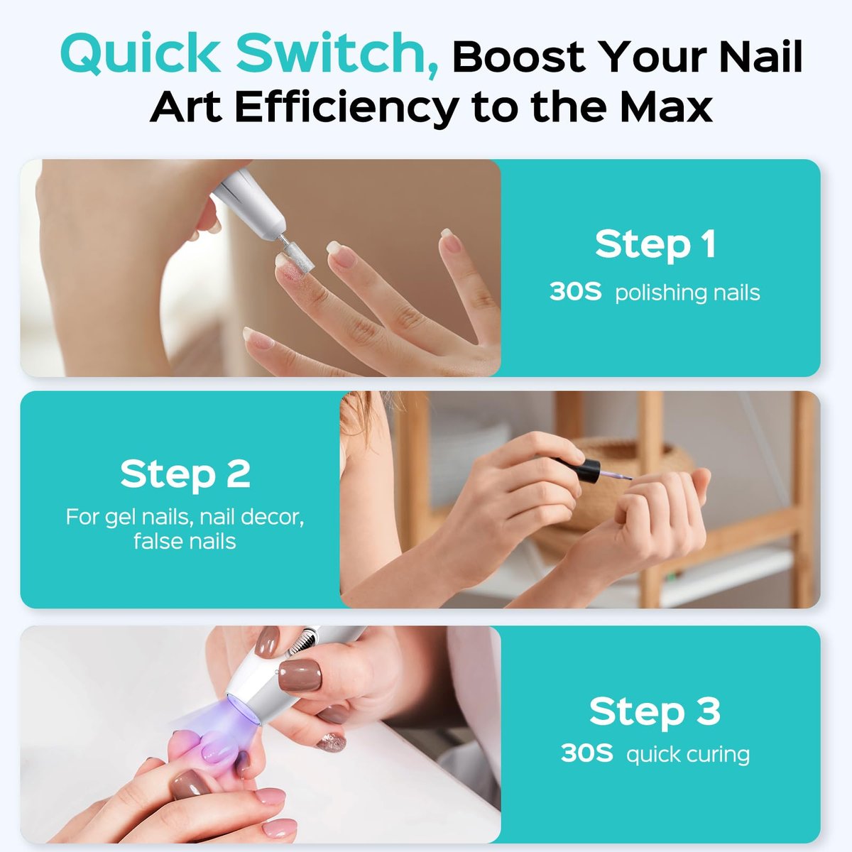 COSLUS Cordless Nail Drill C41 (END04): 2-in-1 Nail File with Flash Cure for Acrylic, Gel, Dip Powder Nails - Stepless Speed Control, Portable Professional Pedicure Kit for Home DIY Avelisse