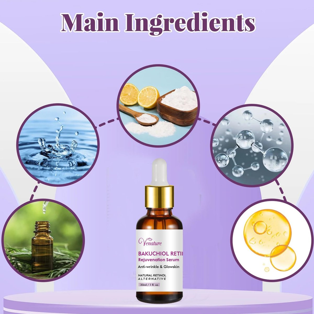 Venature Bakuchiol Retinol Rejuvenation Serum – 2025 Best Retinol Serum for Wrinkles, Bakuchiol Face Korean Skincare, 1 Fl Oz Avelisse