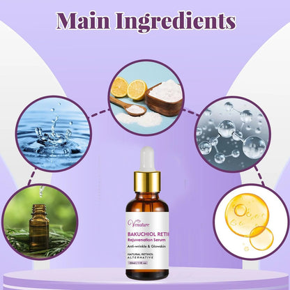 Venature Bakuchiol Retinol Rejuvenation Serum – 2025 Best Retinol Serum for Wrinkles, Bakuchiol Face Korean Skincare, 1 Fl Oz Avelisse