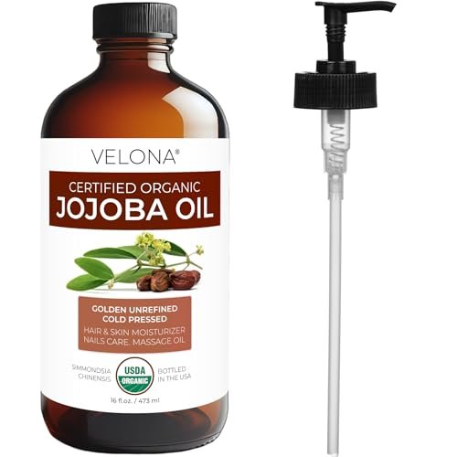 velona Jojoba Oil USDA Certified Organic - 16 Fl Oz | 100% Pure, Unrefined, Cold Pressed, Hexane Free - Golden Moisturizer for Face, Hair, Body & Skin Care Avelisse