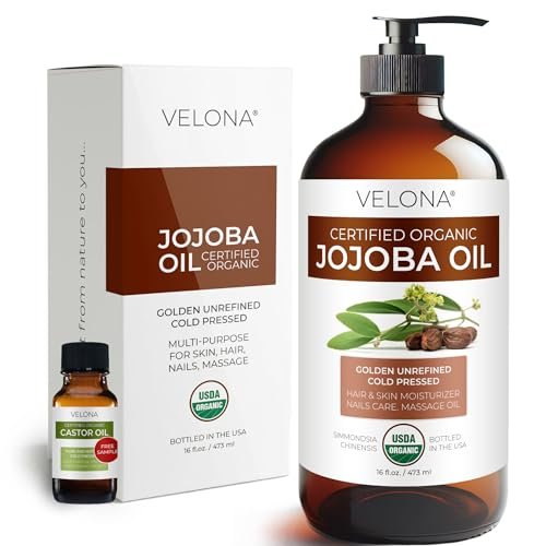 velona Jojoba Oil USDA Certified Organic - 16 Fl Oz | 100% Pure, Unrefined, Cold Pressed, Hexane Free - Golden Moisturizer for Face, Hair, Body & Skin Care Avelisse