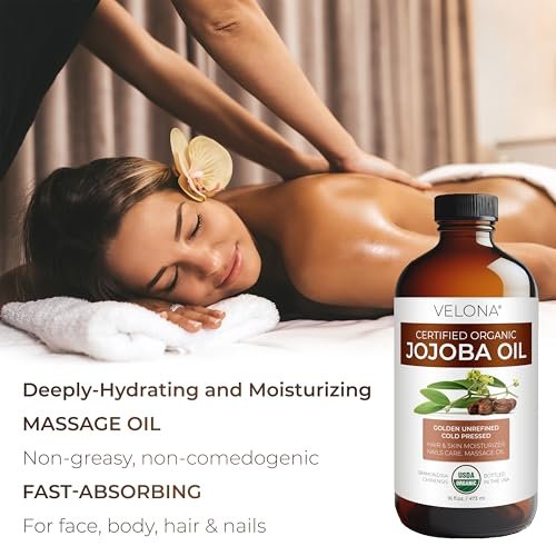velona Jojoba Oil USDA Certified Organic - 16 Fl Oz | 100% Pure, Unrefined, Cold Pressed, Hexane Free - Golden Moisturizer for Face, Hair, Body & Skin Care Avelisse