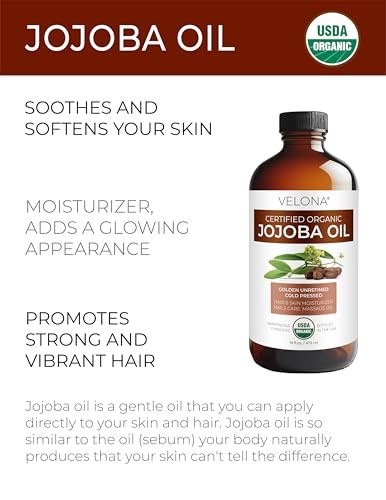 velona Jojoba Oil USDA Certified Organic - 16 Fl Oz | 100% Pure, Unrefined, Cold Pressed, Hexane Free - Golden Moisturizer for Face, Hair, Body & Skin Care Avelisse