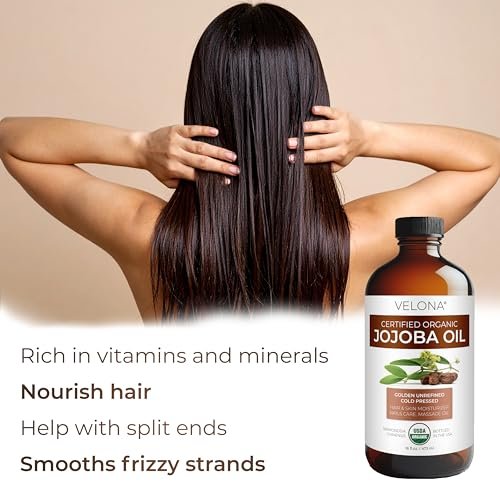 velona Jojoba Oil USDA Certified Organic - 16 Fl Oz | 100% Pure, Unrefined, Cold Pressed, Hexane Free - Golden Moisturizer for Face, Hair, Body & Skin Care Avelisse