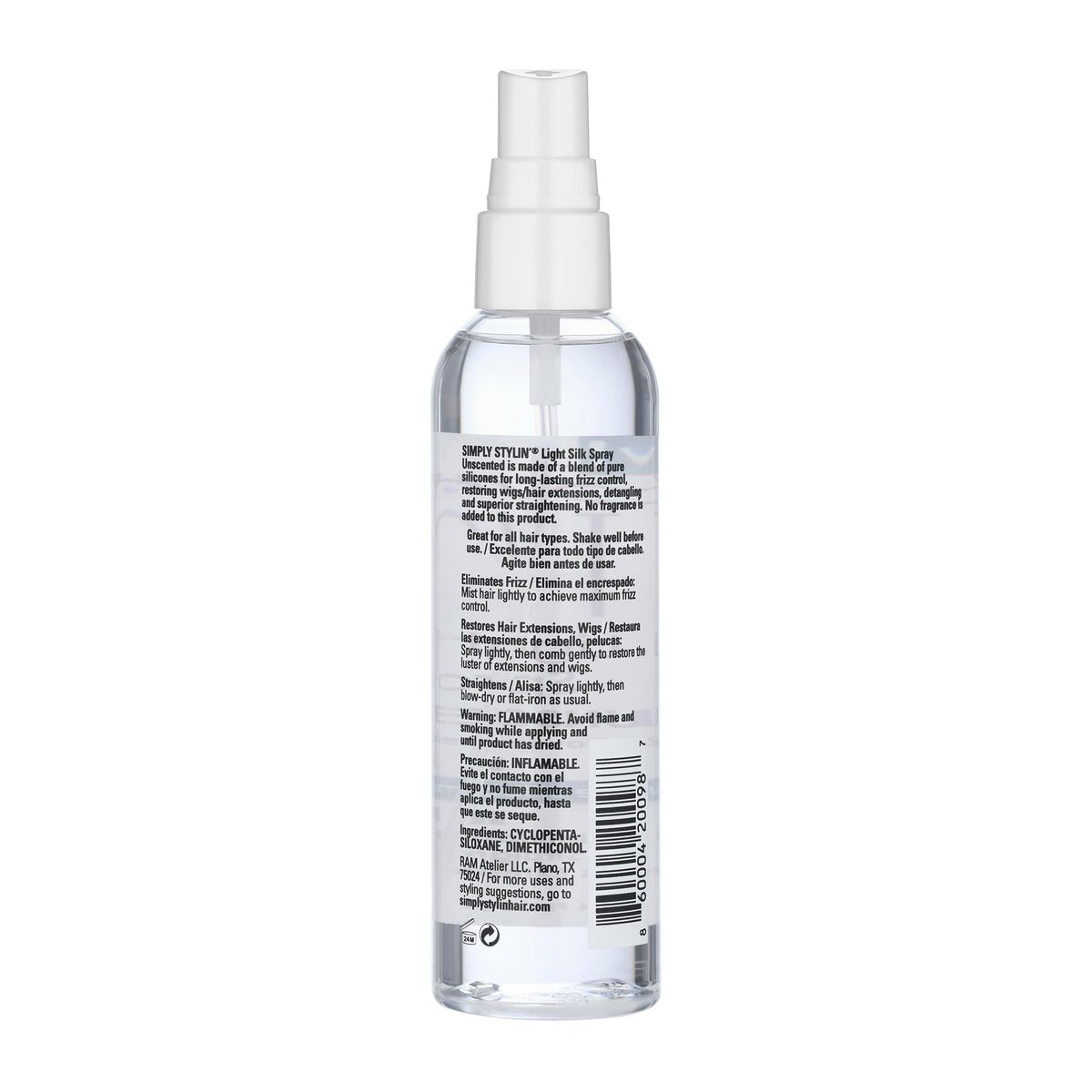 Simply Stylin' Light Silk Spray UNSCENTED, 4 Fl Oz, Clear - Silky Shine Without Scent Avelisse