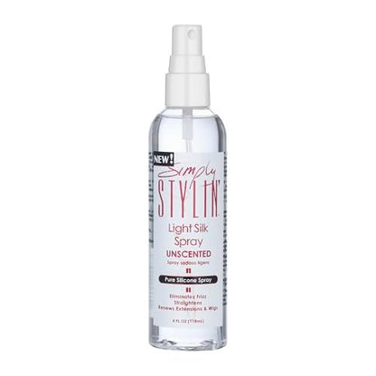 Simply Stylin' Light Silk Spray UNSCENTED, 4 Fl Oz, Clear - Silky Shine Without Scent Avelisse