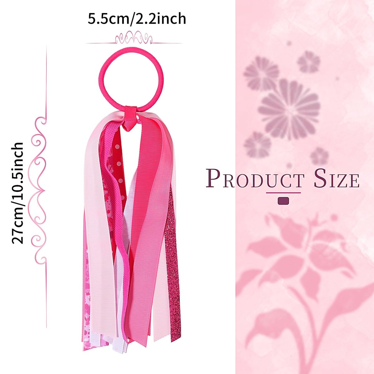 Breast Cancer Awareness Glitter Pink Ribbon Hair Ties – Ponytail Holders for Women & Girls (Style B) - görsel 3