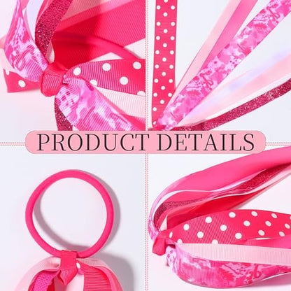 Breast Cancer Awareness Glitter Pink Ribbon Hair Ties – Ponytail Holders for Women & Girls (Style B)