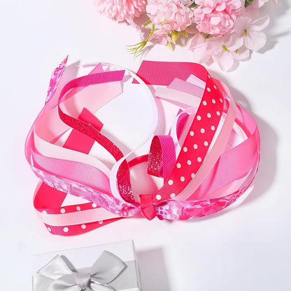 Breast Cancer Awareness Glitter Pink Ribbon Hair Ties – Ponytail Holders for Women & Girls (Style B)