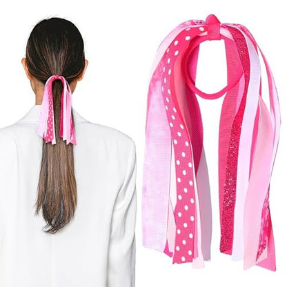 Breast Cancer Awareness Glitter Pink Ribbon Hair Ties – Ponytail Holders for Women & Girls (Style B)