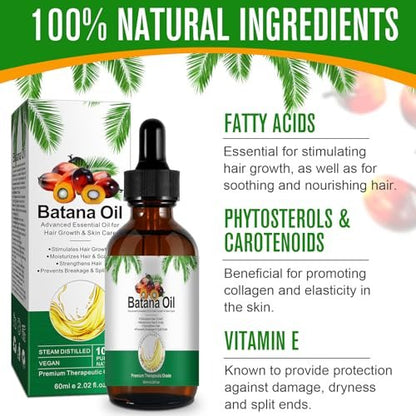 100% Pure Batana Oil for Hair Growth – Moisturizes Hair & Scalp – Raw Batana from Honduras – Premium Therapeutic Grade – 2 Fl Oz