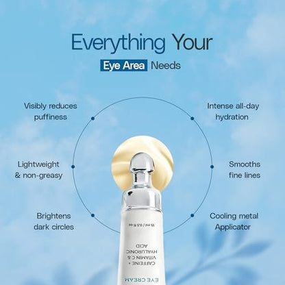 Ekfa Glow Caffeine Eye Cream for Dark Circles & Puffiness - Vitamin C & Hyaluronic Acid Under Eye Cream, Anti-Aging for Wrinkles, Hydrating & Brightening, 15ml
