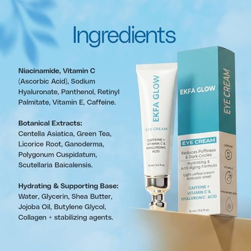 Ekfa Glow Caffeine Eye Cream for Dark Circles & Puffiness - Vitamin C & Hyaluronic Acid Under Eye Cream, Anti-Aging for Wrinkles, Hydrating & Brightening, 15ml - görsel 12