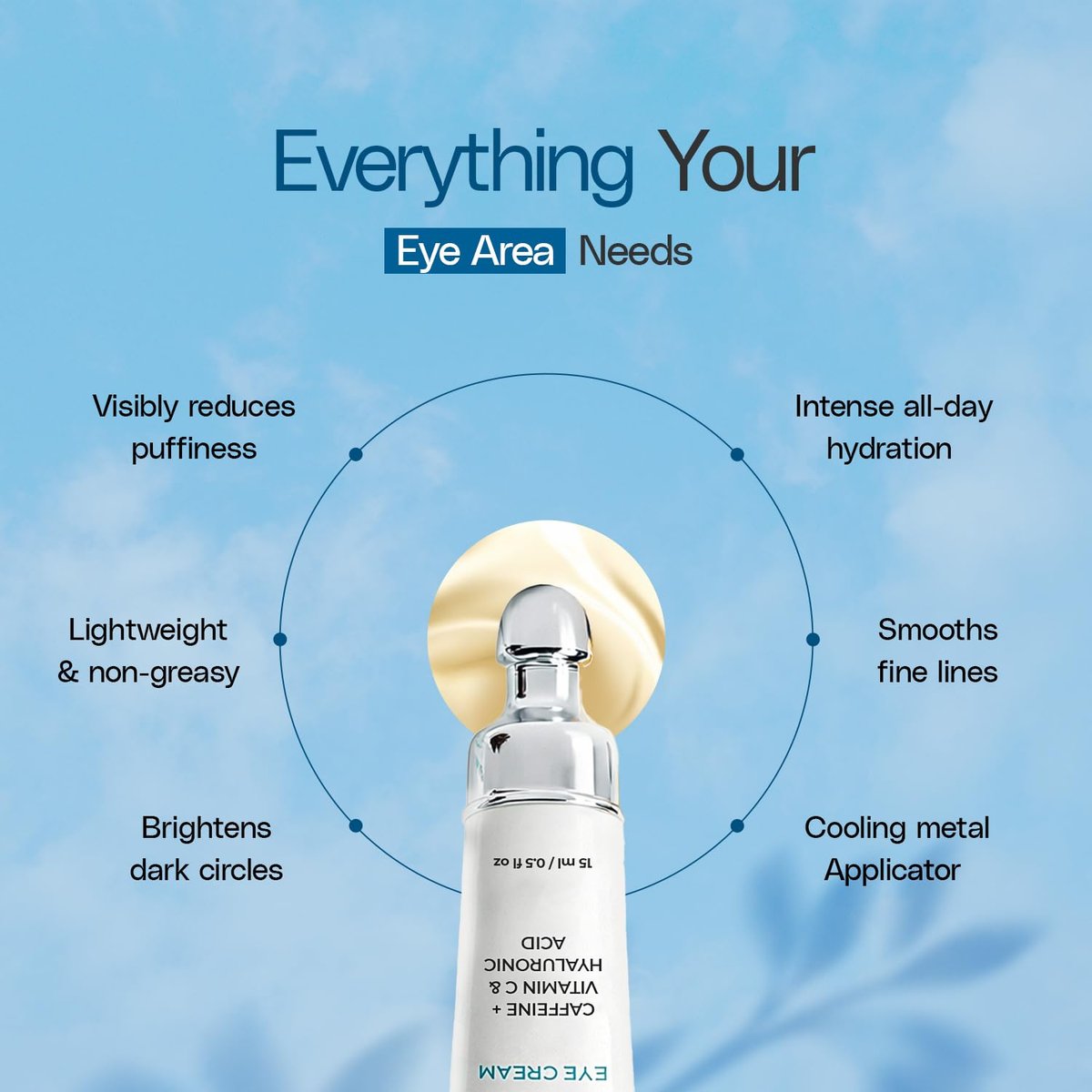 Ekfa Glow Caffeine Eye Cream for Dark Circles & Puffiness - Vitamin C & Hyaluronic Acid Under Eye Cream, Anti-Aging for Wrinkles, Hydrating & Brightening, 15ml - görsel 5