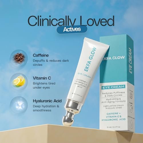 Ekfa Glow Caffeine Eye Cream for Dark Circles & Puffiness - Vitamin C & Hyaluronic Acid Under Eye Cream, Anti-Aging for Wrinkles, Hydrating & Brightening, 15ml - görsel 4