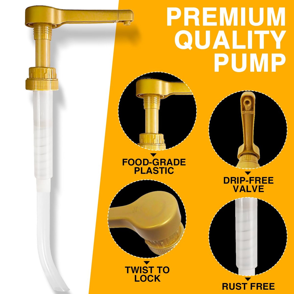 Gold Sauce Pump Dispenser for 64 oz Bottles – 15CC Syrup Pump for Chocolate, Caramel, Vanilla, Mocha Sauces Avelisse