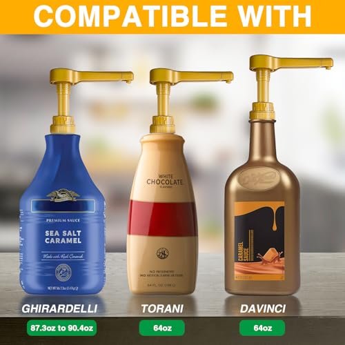 Gold Sauce Pump Dispenser for 64 oz Bottles – 15CC Syrup Pump for Chocolate, Caramel, Vanilla, Mocha Sauces Avelisse