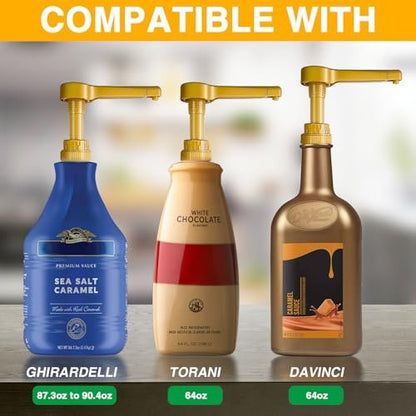 Gold Sauce Pump Dispenser for 64 oz Bottles – 15CC Syrup Pump for Chocolate, Caramel, Vanilla, Mocha Sauces Avelisse
