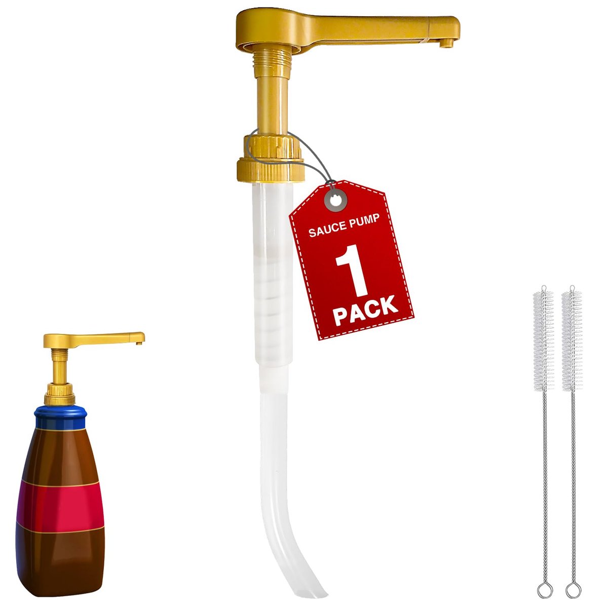 Gold Sauce Pump Dispenser for 64 oz Bottles – 15CC Syrup Pump for Chocolate, Caramel, Vanilla, Mocha Sauces Avelisse